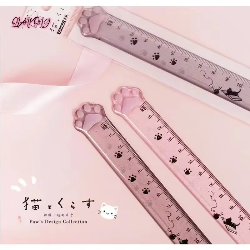 15cm bonito gato pata réguas retas de plástico kawaii escola material de escritório planejador acessórios estudante prêmio kawaii papelaria