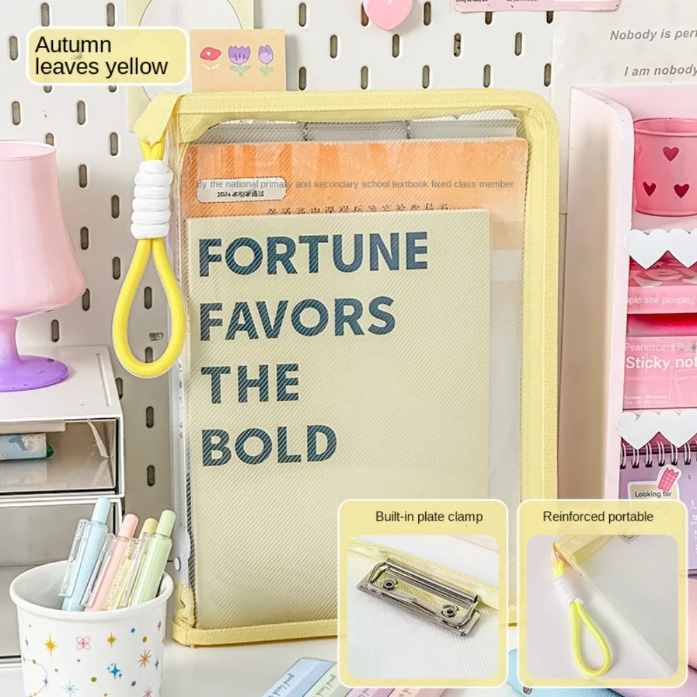 

with Clipboard A4 Folder Large Capacity With Zipper File Folder Bag PP Handle Stationery Organizer Pouch School Office Supplies