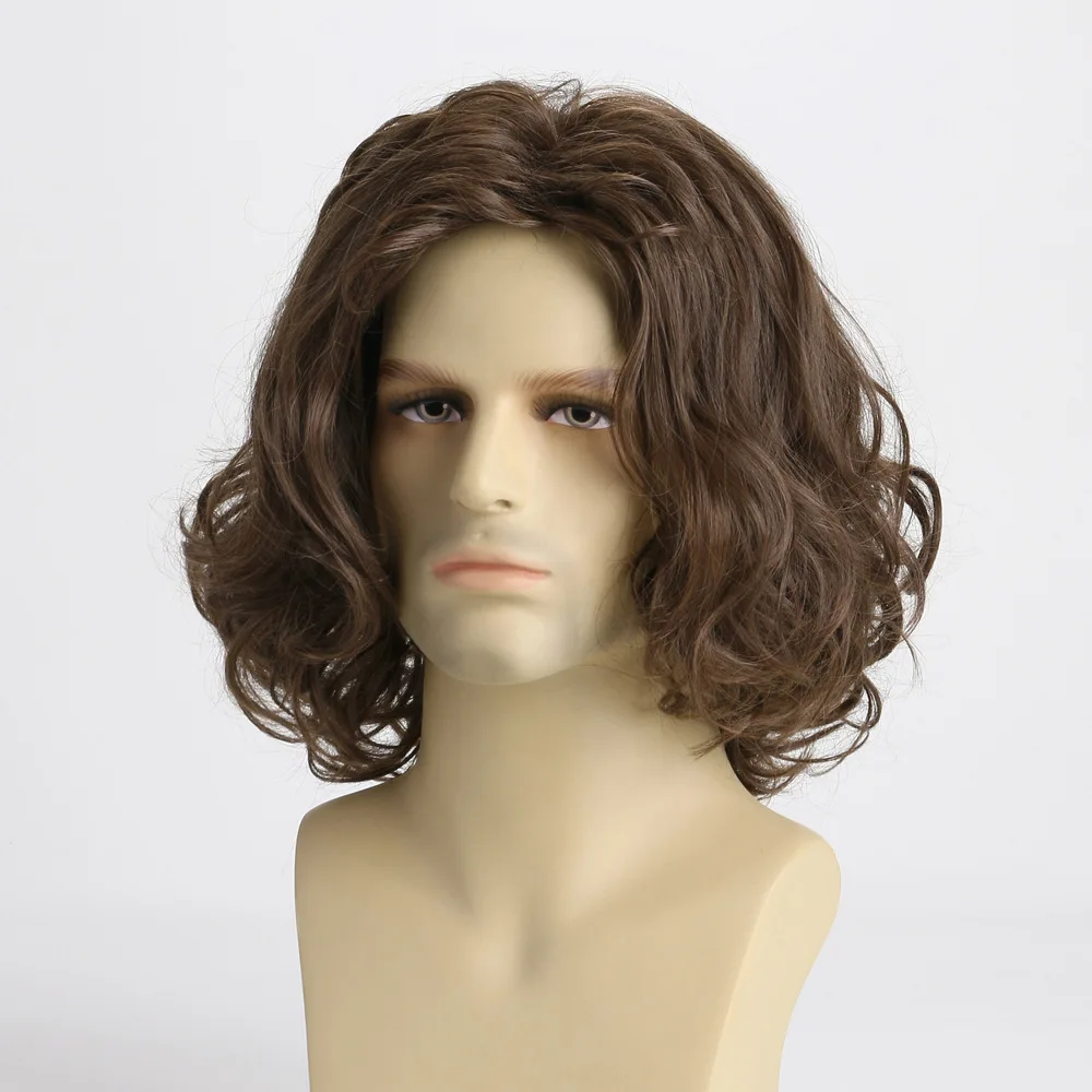 Synthetic Short Brown Wig with Bangs Natural Soft Fluffy For Men Hair Daily Cosplay Halloween Party Breathable Wig