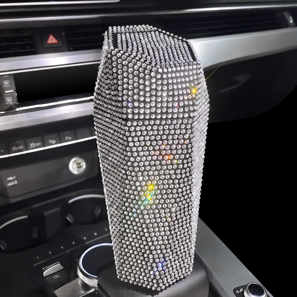 

Car Trash Can Mini Rhinestone Decorative Auto Garbage Bin Leak Proof With Lid For Car Interior Vehicle Organization