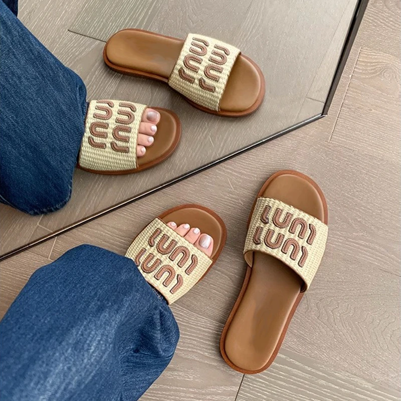 

Women's Bohemian Style Braided Sandals Casual Soft Sole Fashion Indoor Slides Couple Lightweight Slippers Plus Size Beach Shoes