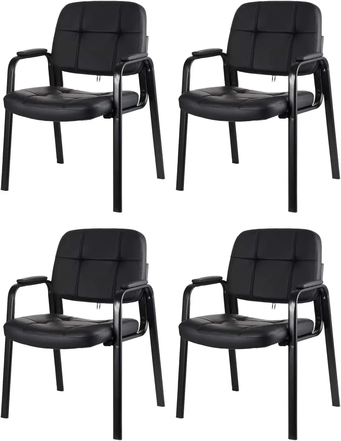 Waiting Room Guest Chair with Bonded Leather Padded Arm Rest for Office Reception and Conference Desk Black 4 Pack