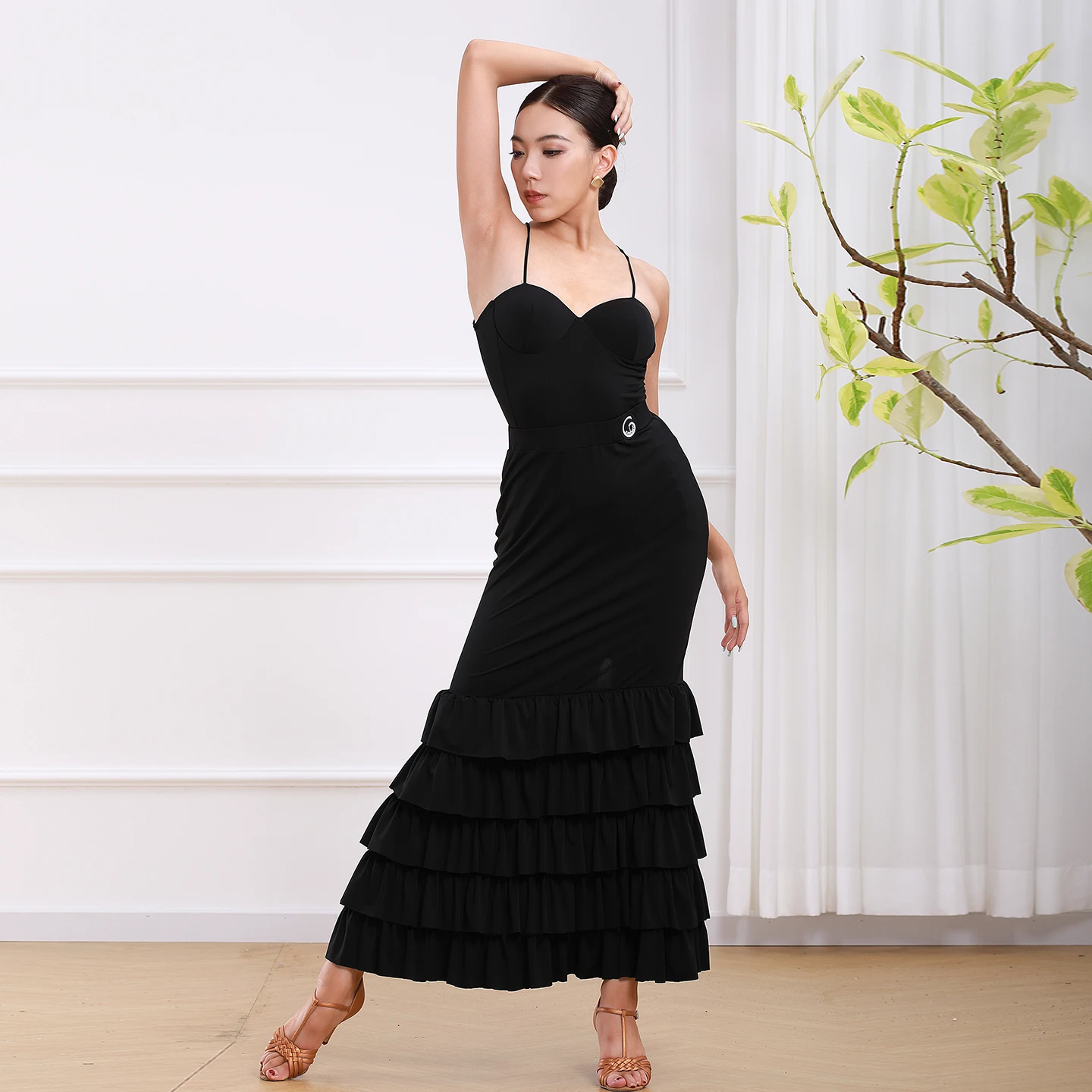 2026 Latin Dance Röcke Für Frauen Flamenco Multi Layered Rüschen Rand Split Langen Rock Samba Chacha Tango Latin Röcke XH3988