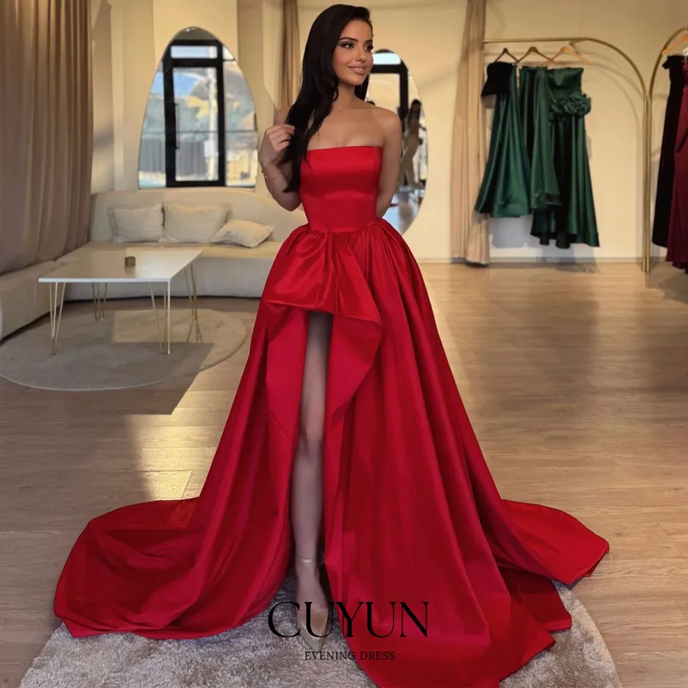 

CUYUN Elegant Red Evening Gown Women Strapless Train Party Evening Dress Floor Length Formal Occasion Dresses Customized
