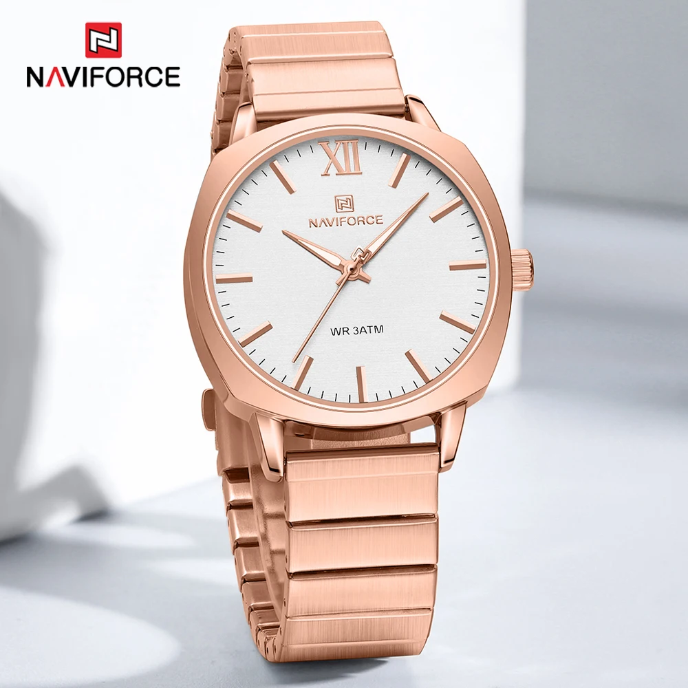 

NAVIFORCE Women's Watches Quartz Waterproof Stainless Steel Strap Rose Gold Watch for Women Ladies Wristwatch Relogios Feminino