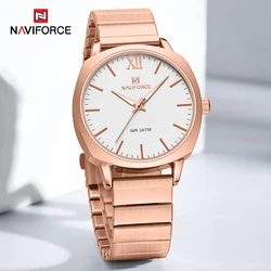 NAVIFORCE Women's Watches Quartz Waterproof Stainless Steel Strap Rose Gold Watch for Women Ladies Wristwatch Relogios Feminino