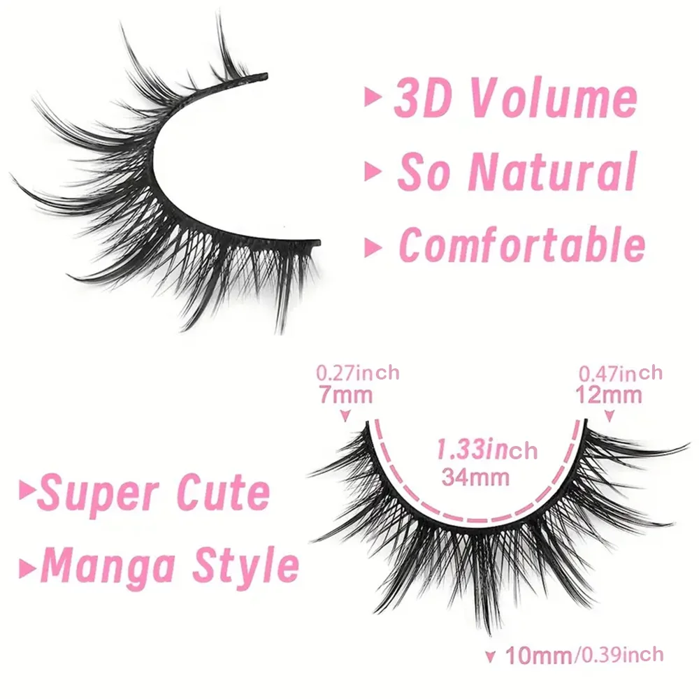 10 Pairs Manga Anime Lashes Natural Look False Eyelashes ,Korean Japanese Asian Lashes Cosplay Fake Eyelashes,manga lashes