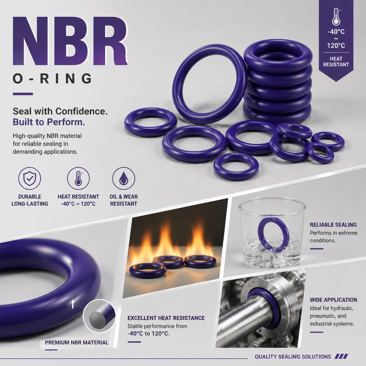 270 Pieces of Purple Nitrile Rubber O-ring Box CS 1.78-3.53mm Outer Diameter 5.29-17.17mm Engineering Machinery Seal Accessories