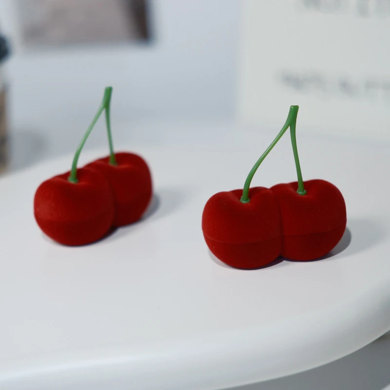 Portable Cherry Jewelry Box Earrings Necklace Packing Box Flocking Organizer Case Jewelry Display Case Valentine Day Gift Box