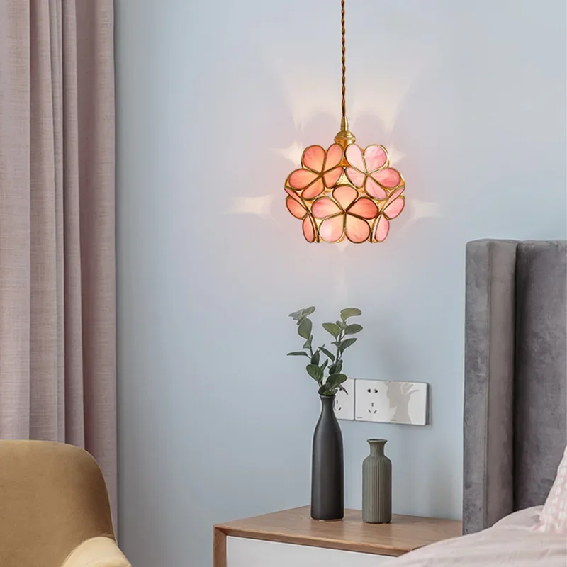 Modern Creative Colored Petal Glass Chandelier Corridor Bedroom  Simple LED Luxury Copper Chandelier