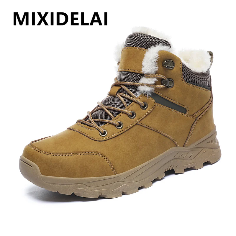 New Men Winter Snow Boots For Waterproof PU Leather Sneakers Super Warm Men\'s Boots Outdoor Male Hiking Boots Work Shoes Size 47