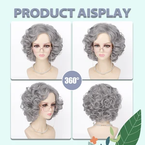 شعر مستعار قصير مجعد اصطناعي للنساء آلة الجدة الرمادية مصنوعة تأثيري هالوين حزب الاستخدام اليومي اكسسوارات السيدة العجوز 5 قطع أفضل 8 فستان حفلة مبيعات للجدة - No8