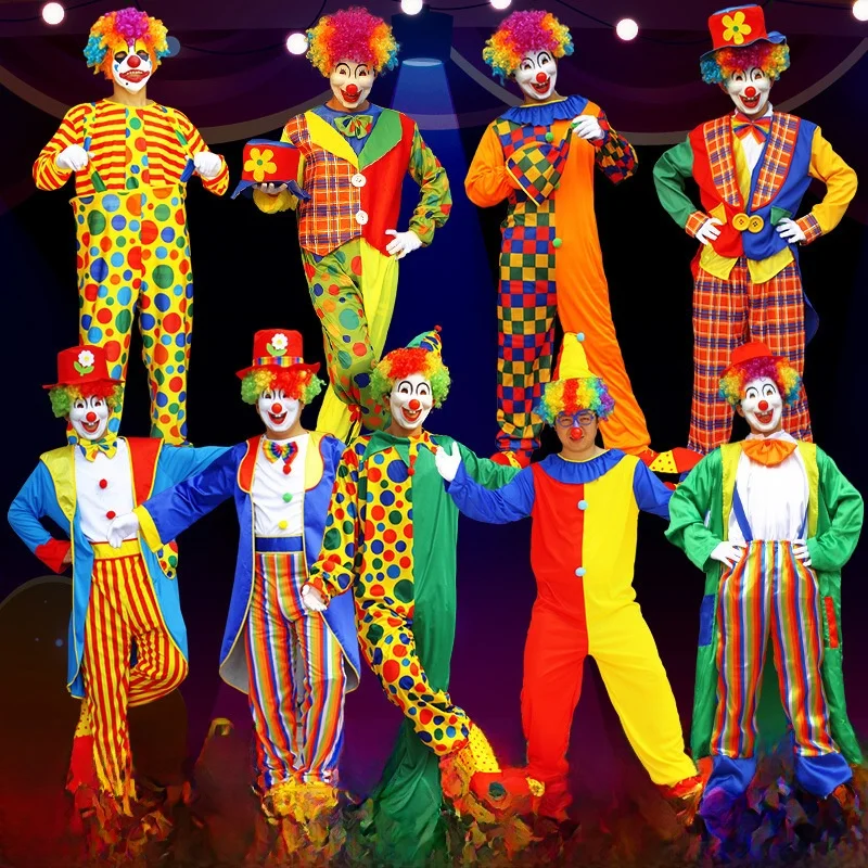 

Костюм клоуна на Хэллоуин для взрослых, наряд для выступления на сцене, мужской и женский комплект одежды, забавный костюм клоуна для совы и танцев, пар