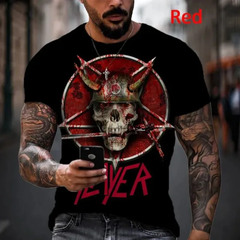 Heavy Metal Rock Band Slayer 3D Printed Men\'s Casual Hip Hop Crew Neck Cool Short Sleeve Style T-Shirt Cosplay Men\'s Clothing