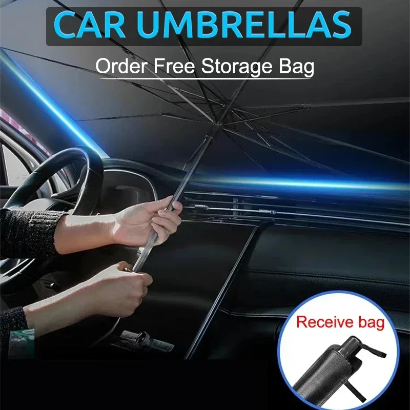 Foldable Car Windshield Sunshade Umbrella, Silver Glue UV Protection Heat Insulation Portable Car Sunscreen Accessory