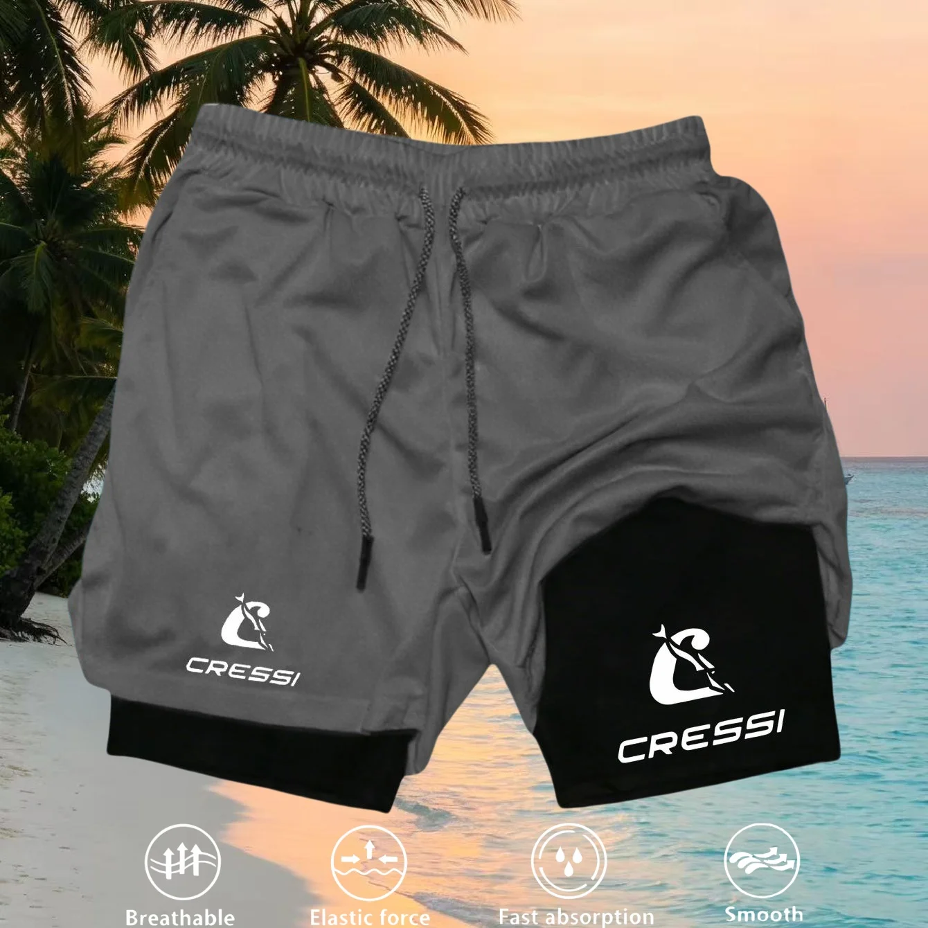 Atmungsaktive, schnelltrocknende 2-in-1-Shorts für Herren, doppellagig, für Fitness, Workout, Laufen, Outdoor, Strand und Sport. – Detail 10
