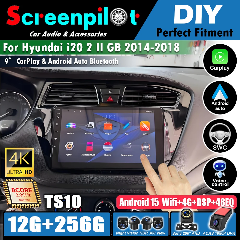 Android 16Car Radio For Hyundai I20 2 II GB 2014 2015 2016 2017 2018 GPS Navigation 5G WIFI Multimedia Video Player Bluetooth