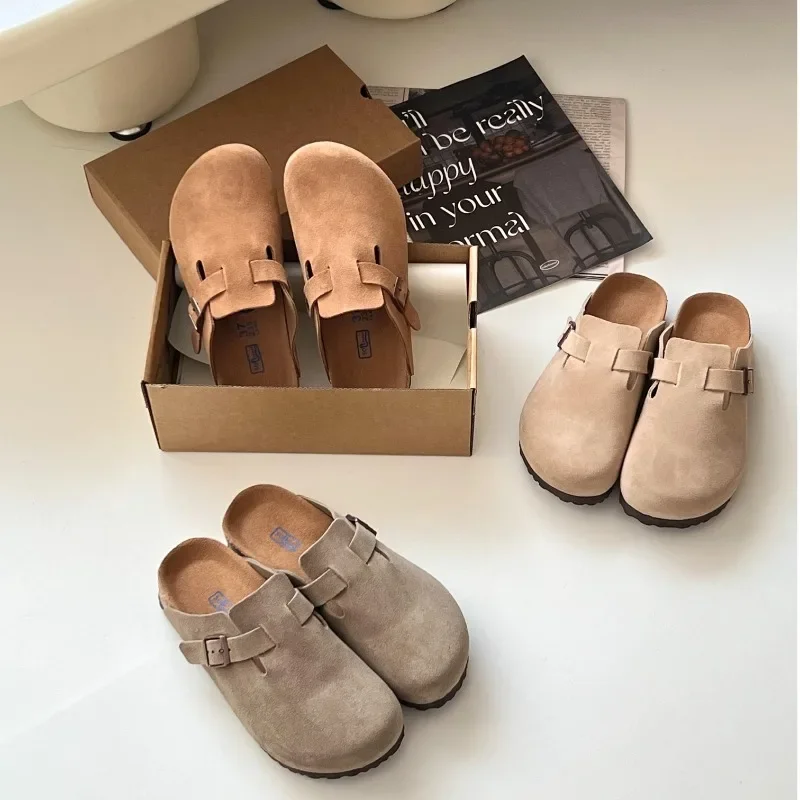 TUGGY Suede Clogs for Women Men Mules Cork Footbed Sandals With Arch Support Fashion Nonslip Outdoor Beach Slippers Home Shoes