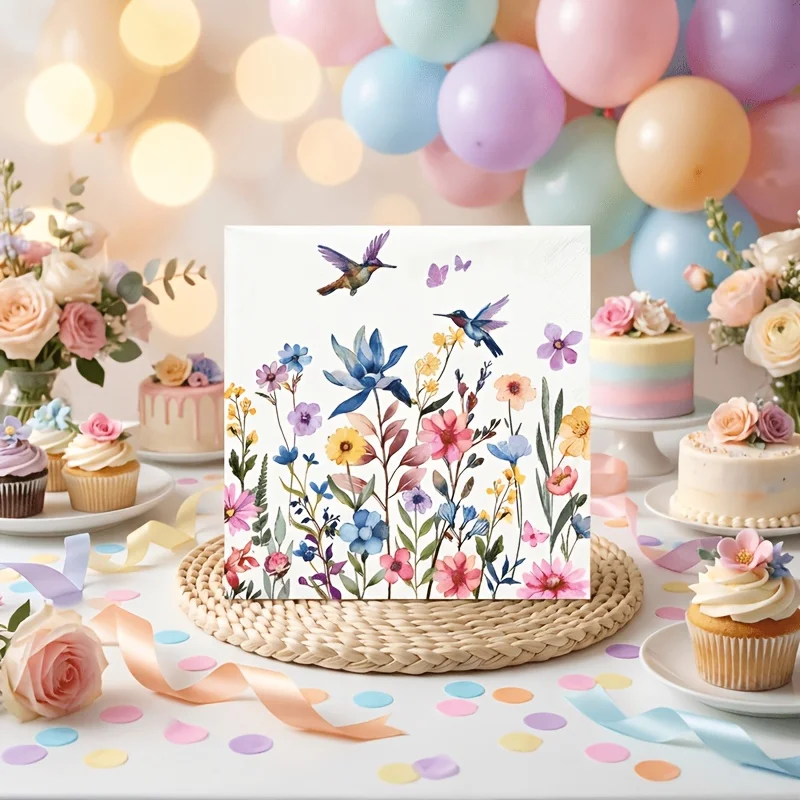 20/50 Hummingbird Garden Party Napkins (4.92 X 4.92 Inches), Suitable for Weddings, Birthdays, and Various Parties.