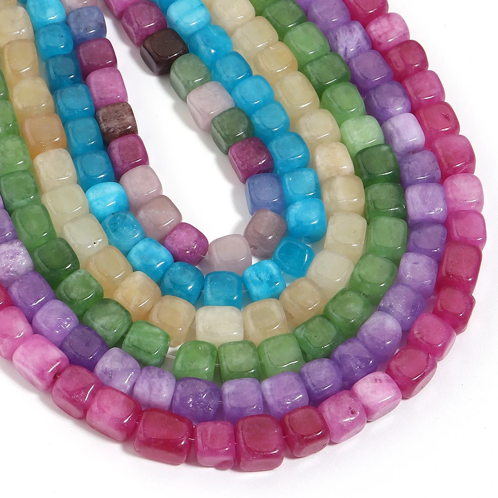 45 Stück 8mm quadratische Aquamarin-, Morganit-, Turmalin-, Peridot-, Apatit-Steinperlen, Naturstein-Abstandsperlen für DIY-Schmuckherstellung – Detail 4