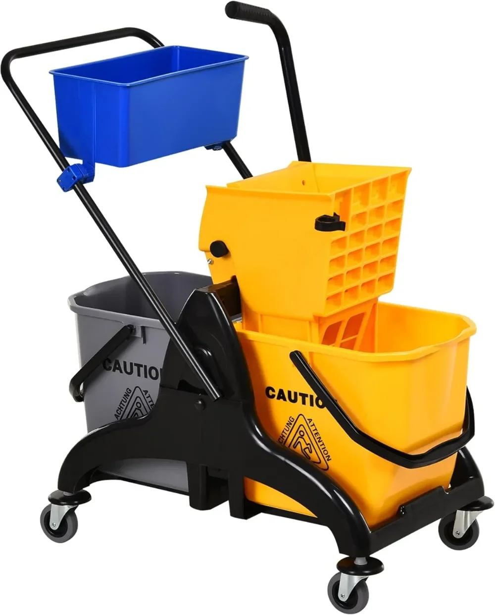 

HOMCOM 6.9 Gallon Mop Water Bucket Wringer Cart with Easy to Use Side Press Wringer, Smooth Wheels, Mop-Handle Holder