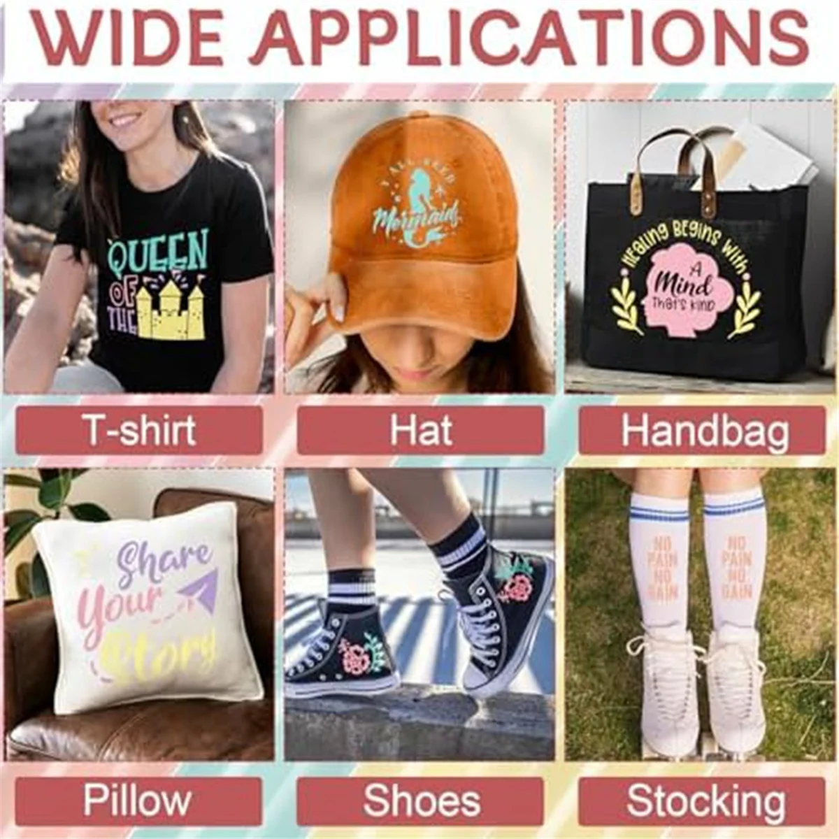 Pastel Iron-On Vinyl Bohemian Heat Transfer Vinyl Set, 8 Pastel HTVs สําหรับเสื้อยืด, เครื่องแต่งกาย, ตัดง่าย & วัชพืช