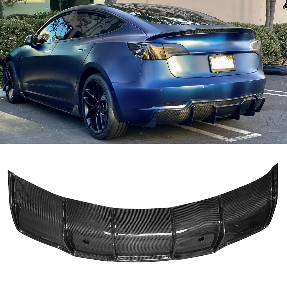 Auto parts Car  Accessories Real Carbon Fiber Rear Lip Bumper Diffuser Body Kit for Tesla Model 3 Sedan 2017-2018 2019 2020 2021