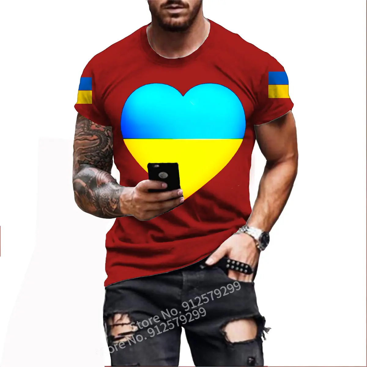 

Men/Women Heart Pattern Ukrain Flag T-shirts Letter Ukrain Print Tee Shirt Summer Tshirt