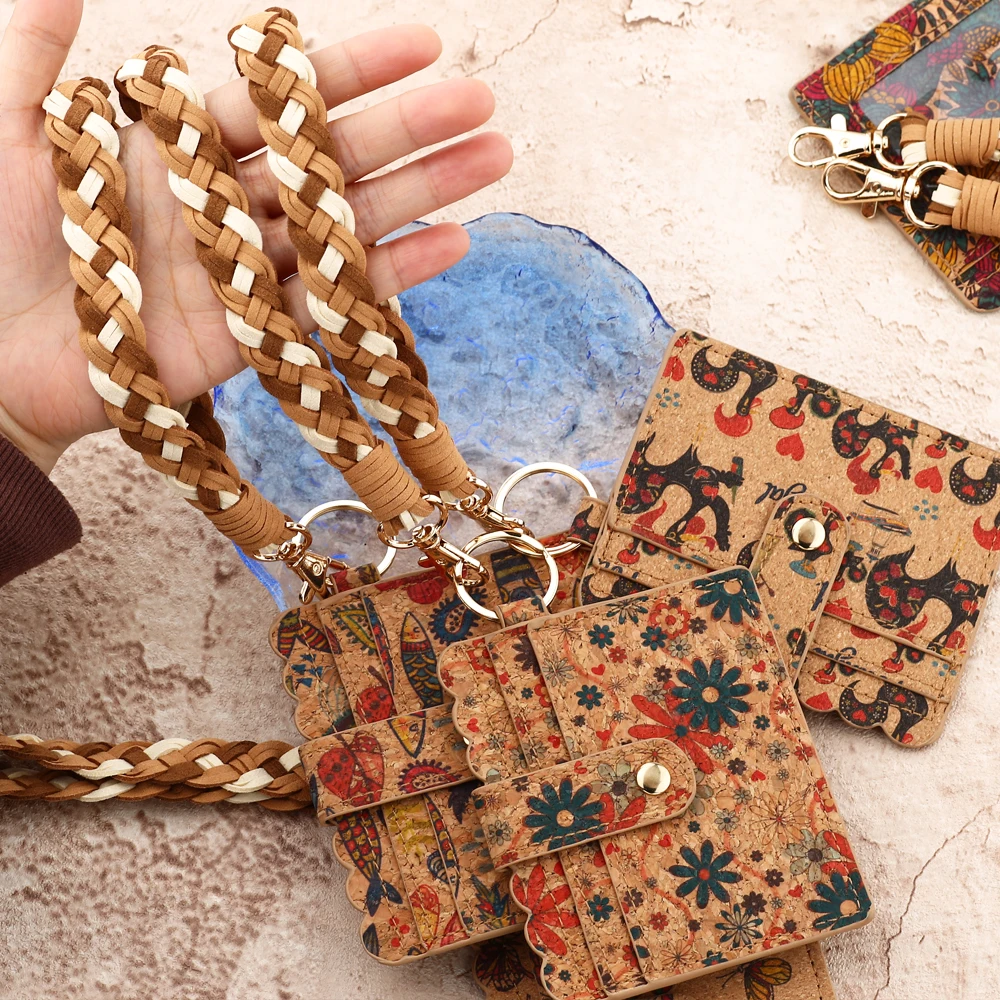 Cork Card Bag Women's Card Bag PVC Woven Wrist Strap Keychain Printed Coin Purse Pendant Keychain