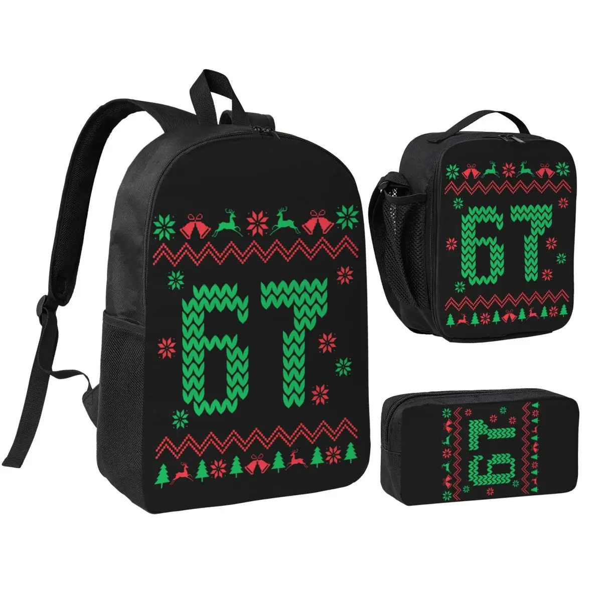 3pecs/set Christmas Number 67 Xmas Lights Santa Backpack for Teenage Six Seven Canvas Bags Lunch bag Pencil Case