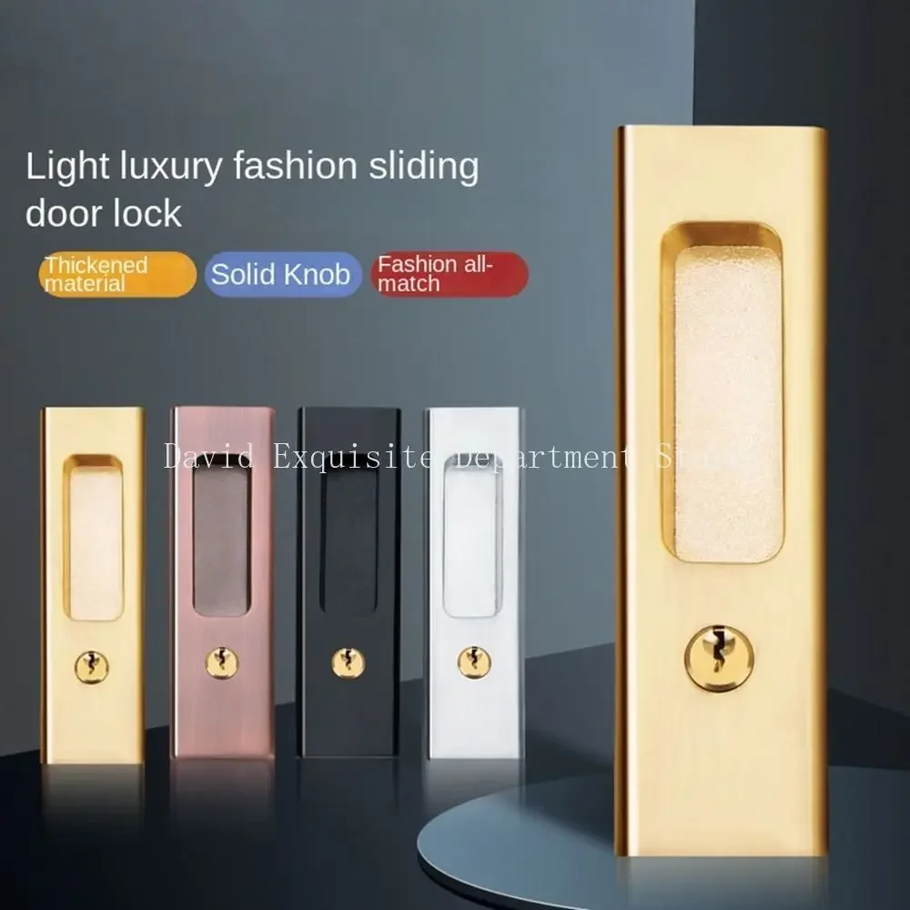 Zinc Alloy Sliding Door Lock Hidde Handle Interior Door Pull Lock Modern Anti-theft Room Wood Door Lock Furniture Hardware