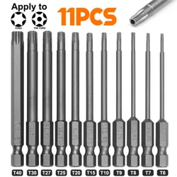 11pcs Torx Screwdriver Bit Set Hex Security Magnetic Head 75MM Extra Long Electric Screwdrier Tools-T40