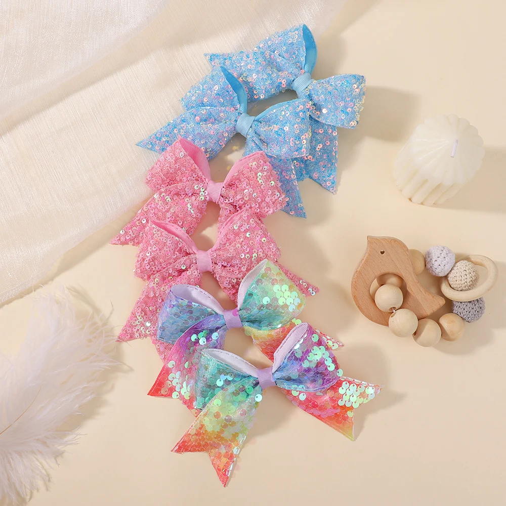 2 teile/satz 3,93'' Glitter Pailletten Bögen Haar Clips für Baby Mädchen Nette DIY Handgemachte Haarnadeln Haarspange Festival Haar Zubehör
