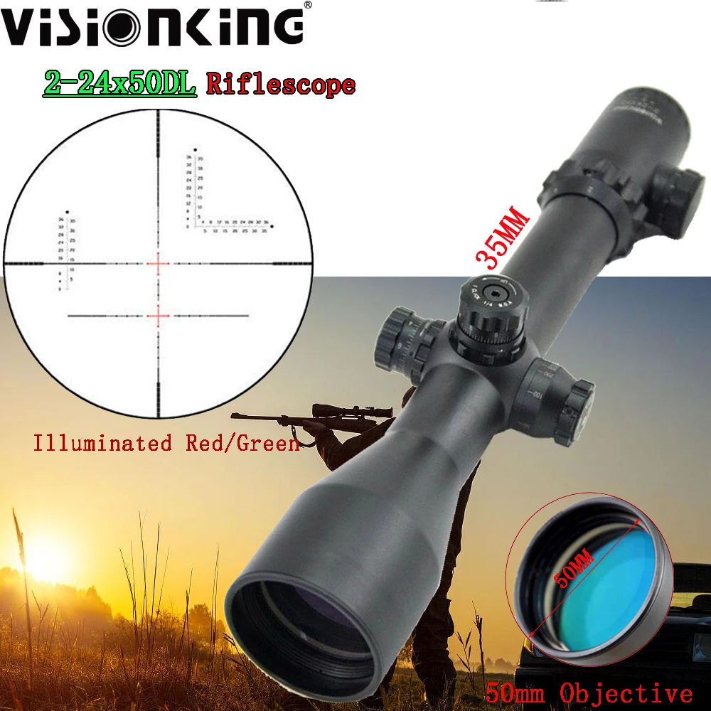 

Visionking 12x Zoom 2-24x50 охотничий прицел 35 мм трубка с подсветкой стекло гравировка страйкбол стрельба снайпер SFP оптический прицел .338