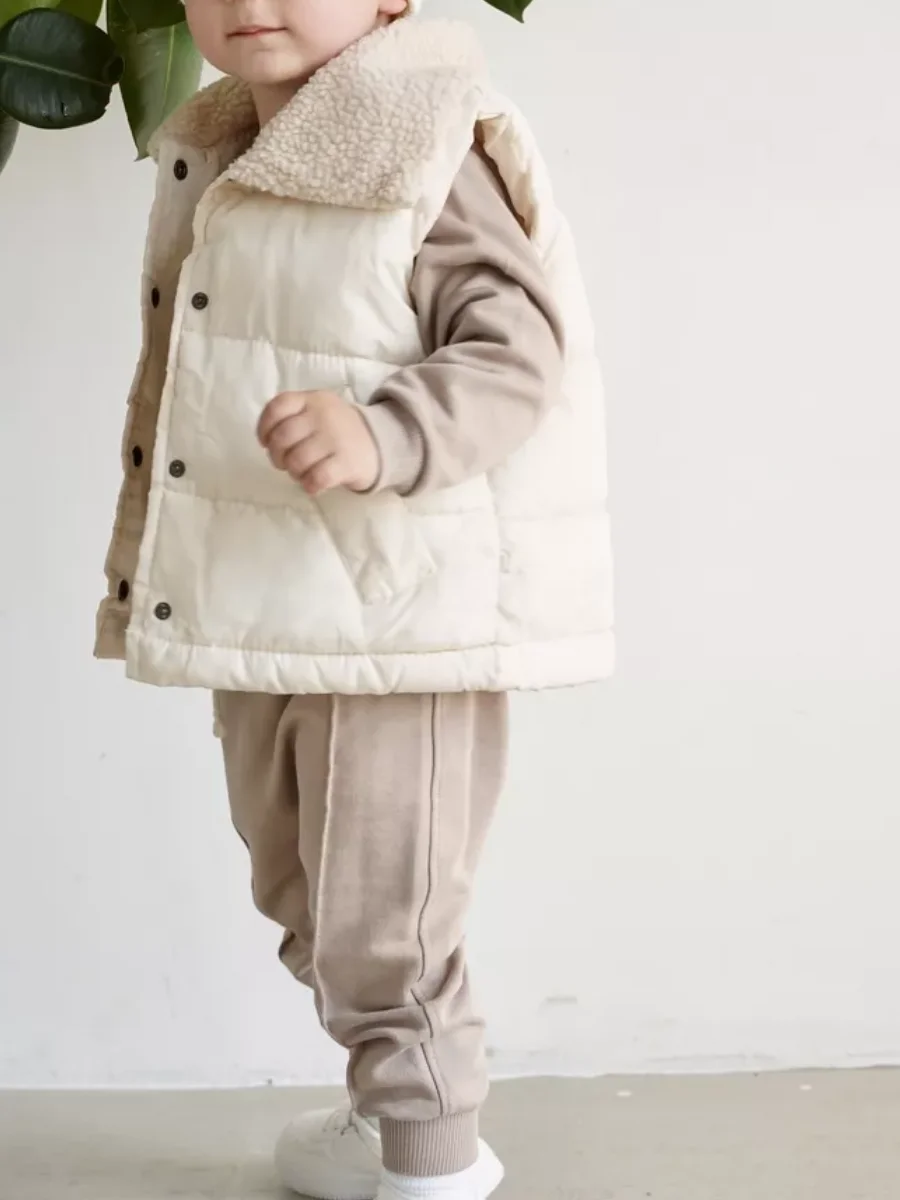 2024 gilet di cotone per bambini colletto rovesciato abbigliamento primaverile per bambini gilet senza maniche in tinta unita per ragazze ragazzi