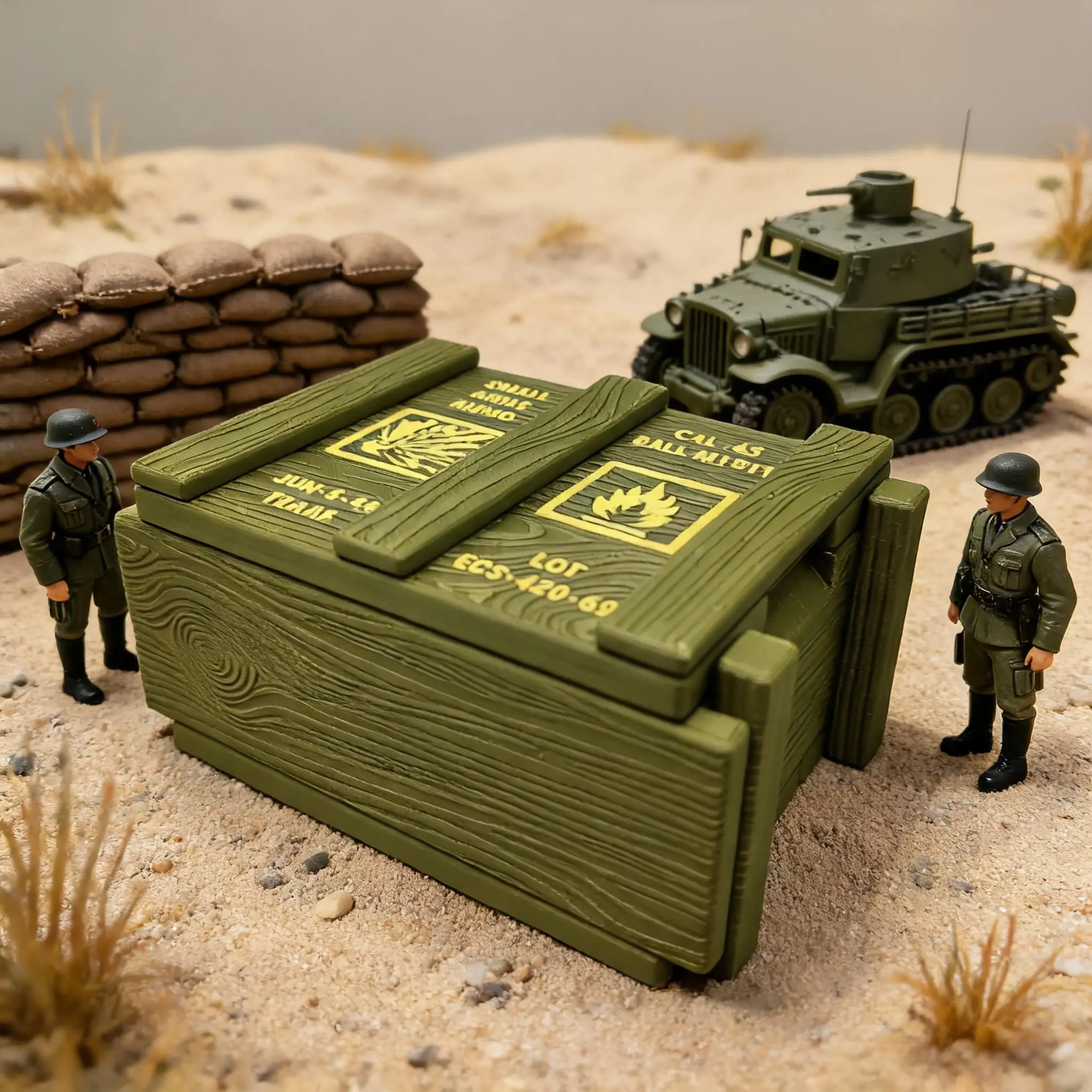 3D Printed WWII Ammo Box Replica Storage Box, Realistic Wood Grain Military Ammunition Crate Decor Organizer, 14+ Adult Collecti