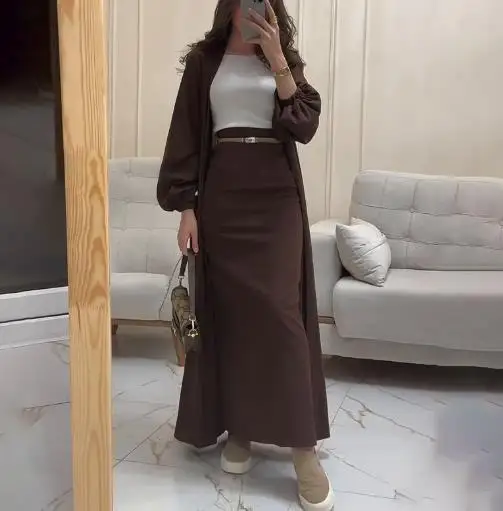 

Women's Spring 2025 V-Neck Long Coat Casual Fashionable Dress Set Elegant Half-Length Outfit for Spring 2025