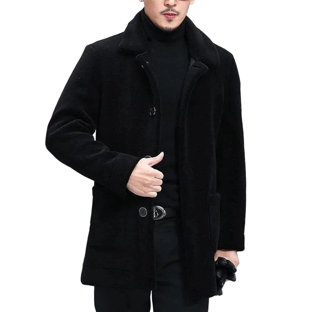 Black Faux Lambskin Jacket Solid Color Casual Jacket For Men Jacket Thick Warm Outerwear Imitation Lambskin Velvet