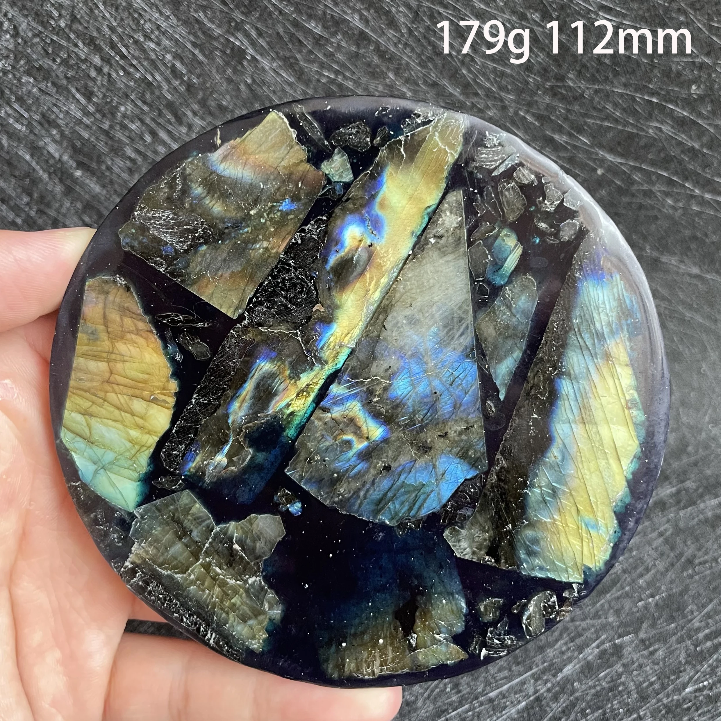 Natural Crystal Splicing Round Blue Labradorite Stone Slice Polished Rock Slab Decoration Stone Dish Healing Reiki