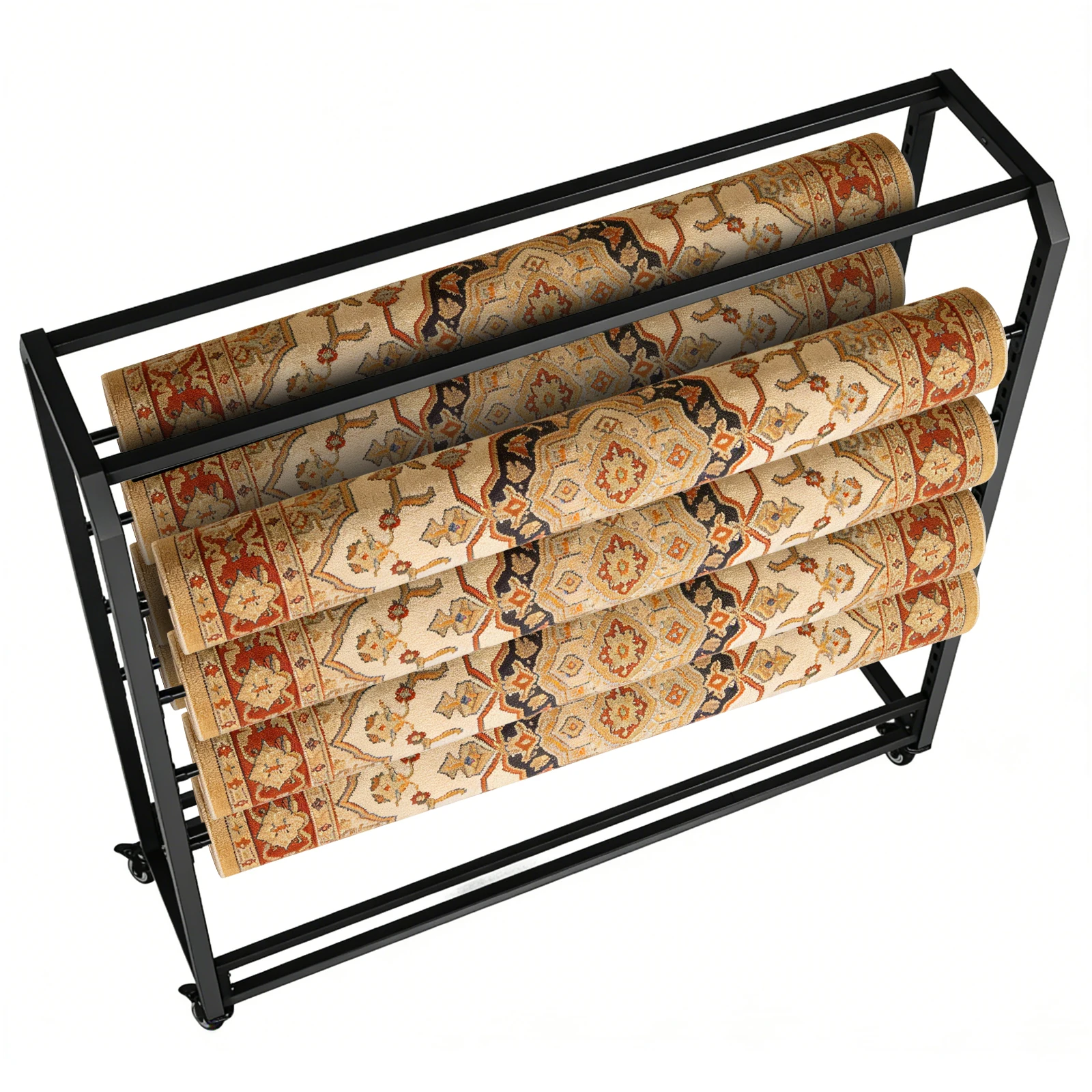 

Fabric Roll Storage Rack with Wheels Large Textile Fabric Display Rack Floor-To-Ceiling for Curtain/Wallpaper/Tablecloth
