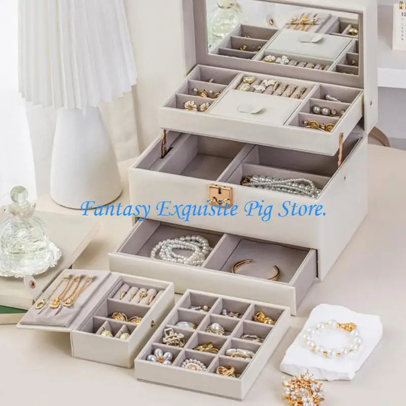 3 Layer Auto Open Jewelry Box Leather Travel Organizers For Earrings Storage 