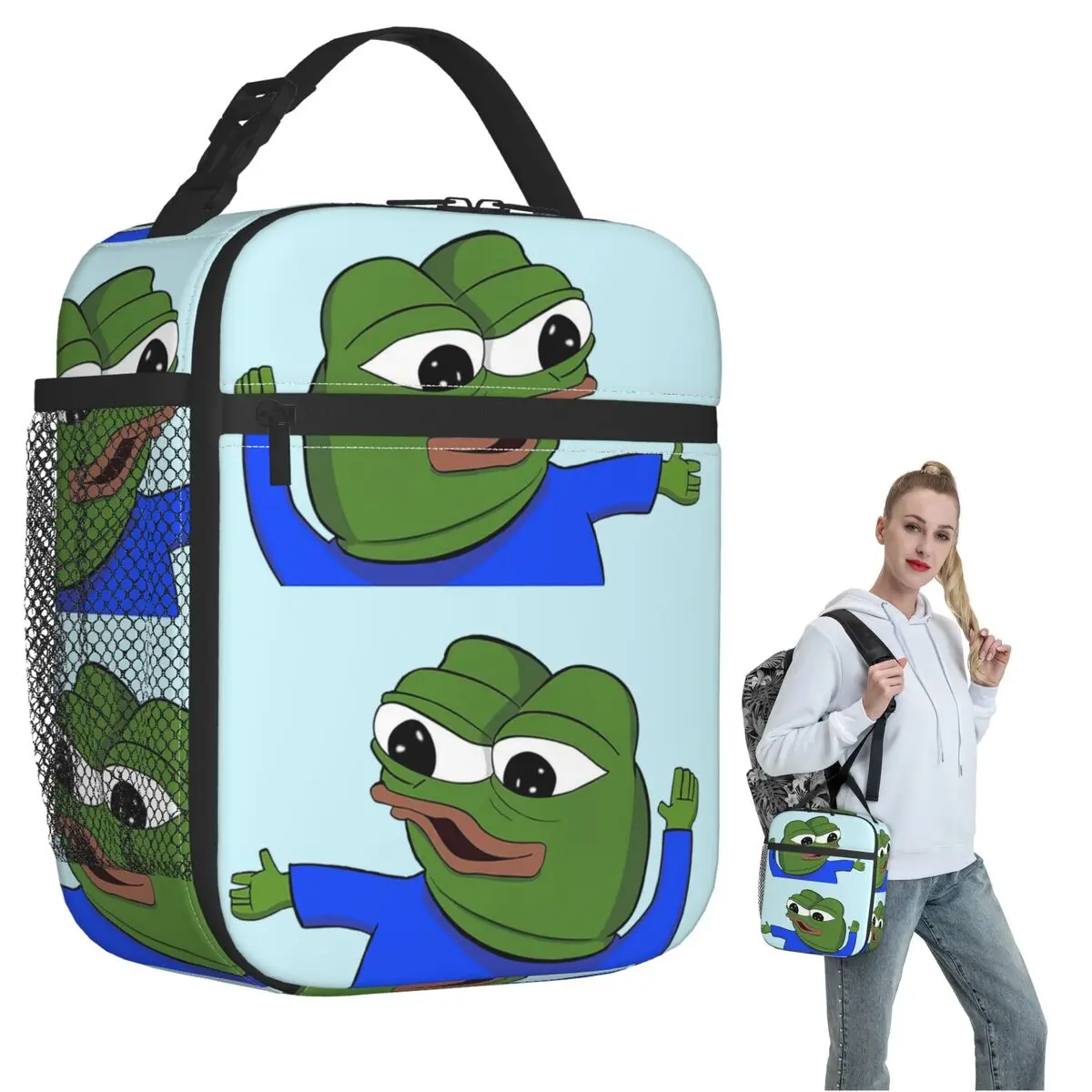 Pepe The Frog Peepo Emote Insulated Lunch Bag for Women Kids Leakproof Food Boxes Thermal Lunch Box Tote