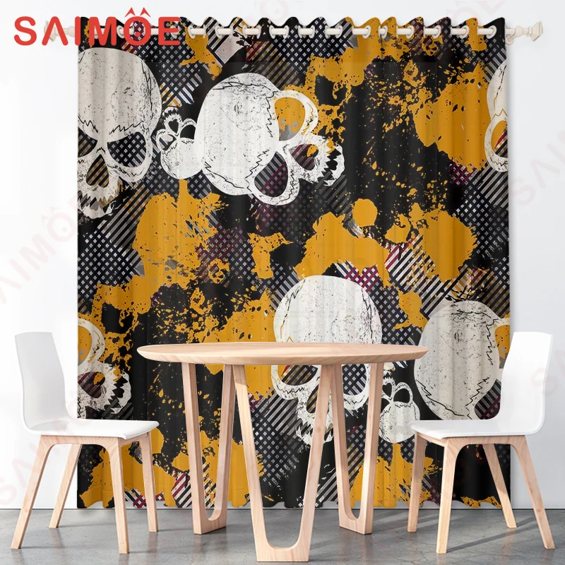 European and American Horror Halloween Skeleton Curtain Watercolor Ethnic Pattern Custom Thin Polyester Fabric Office Decoration