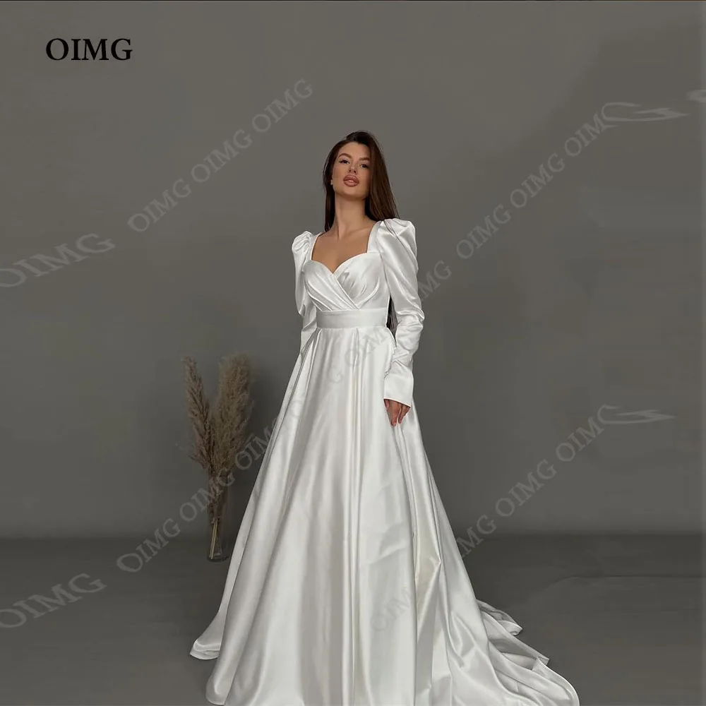 

OIMG Silk Satin A Line Wedding Dresses Long Sleeves Princess Bridal Gowns for Women Robe De Mariée Elegant Dubai Bride Dress