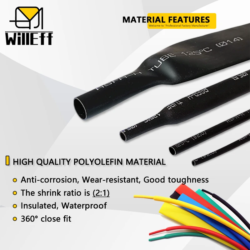 1m/Sell Heat shrink tube Heat-shrink Tubing Wire Repair Protector Cable Connector Insulation Sleeving Black Red Termoretractil