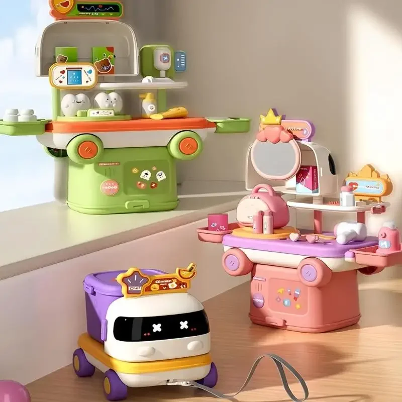 Conjunto modular maquiagem para cozinha, jogo simulação com veículo brinquedo para aprendizagem na primeira infância e
