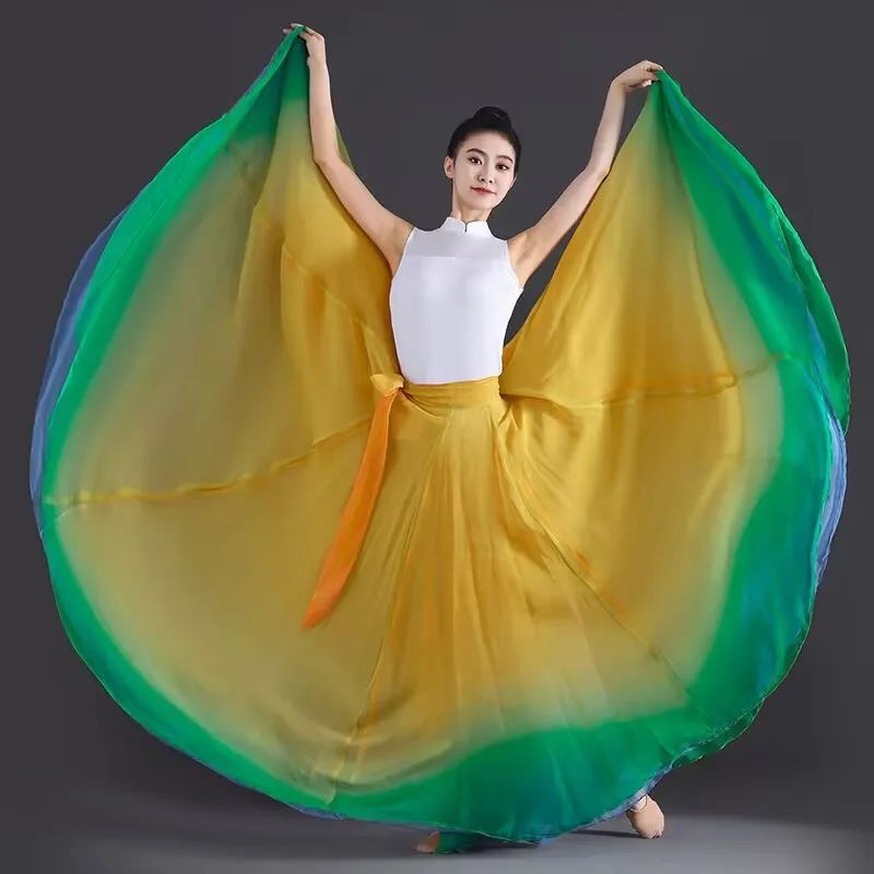 Women Classical Dance Stage Performance Dancing Skirts 720 Degree Costumes Multicolour Gradient Flamenco Dance Performer Skirts