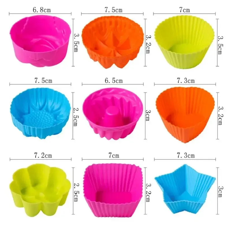 24Pcs of Silicone Muffin Cup Cake Cup Muffin Cup Cake Liner Donut 9 Shapes Muffin Cup Bakeware Trays Pans