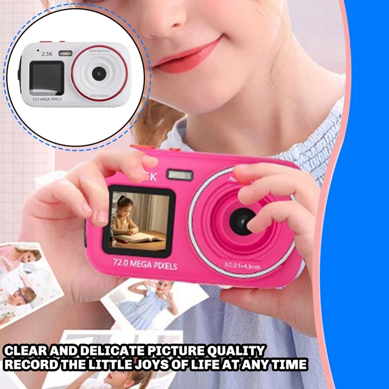 Câmera digital com zoom 16X, tela dupla, 72MP, HD, com função de reprodutor de MP3, câmera com foco automático para crianças