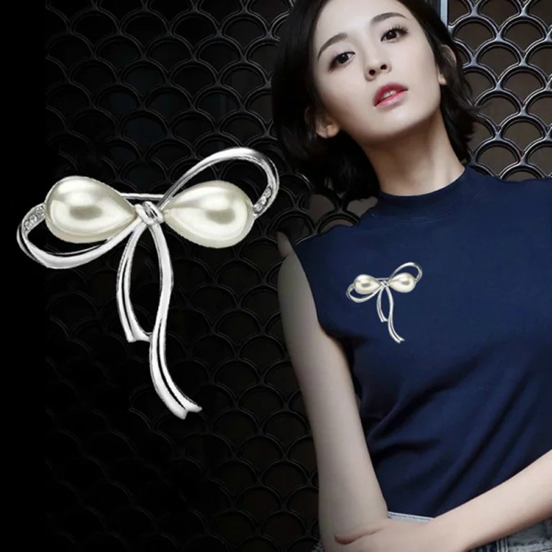 Bow Brooch Imitation Pearls Brooches Pins for Women Elegant Large Broches Fashion Jewelry  Accessories Gift